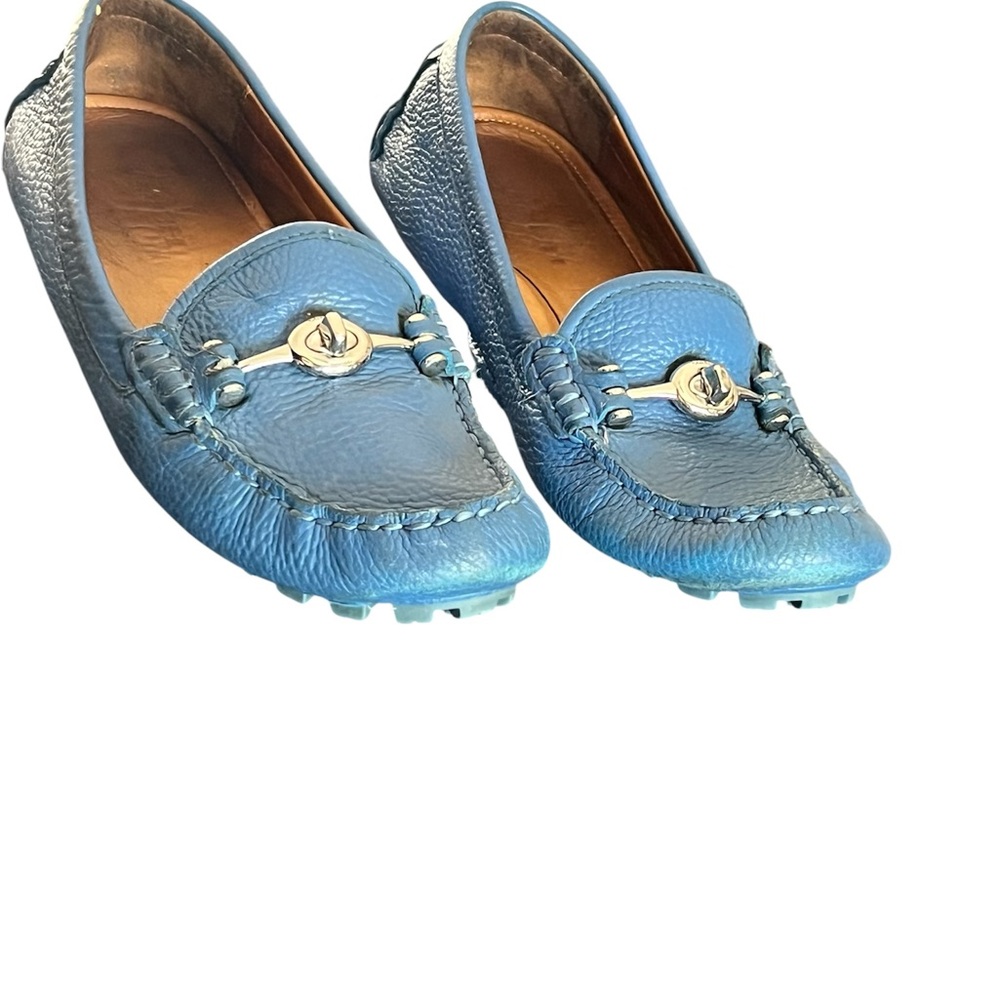 COACH Crosby Driver Blue Leather Moccasins with Silver Hardware